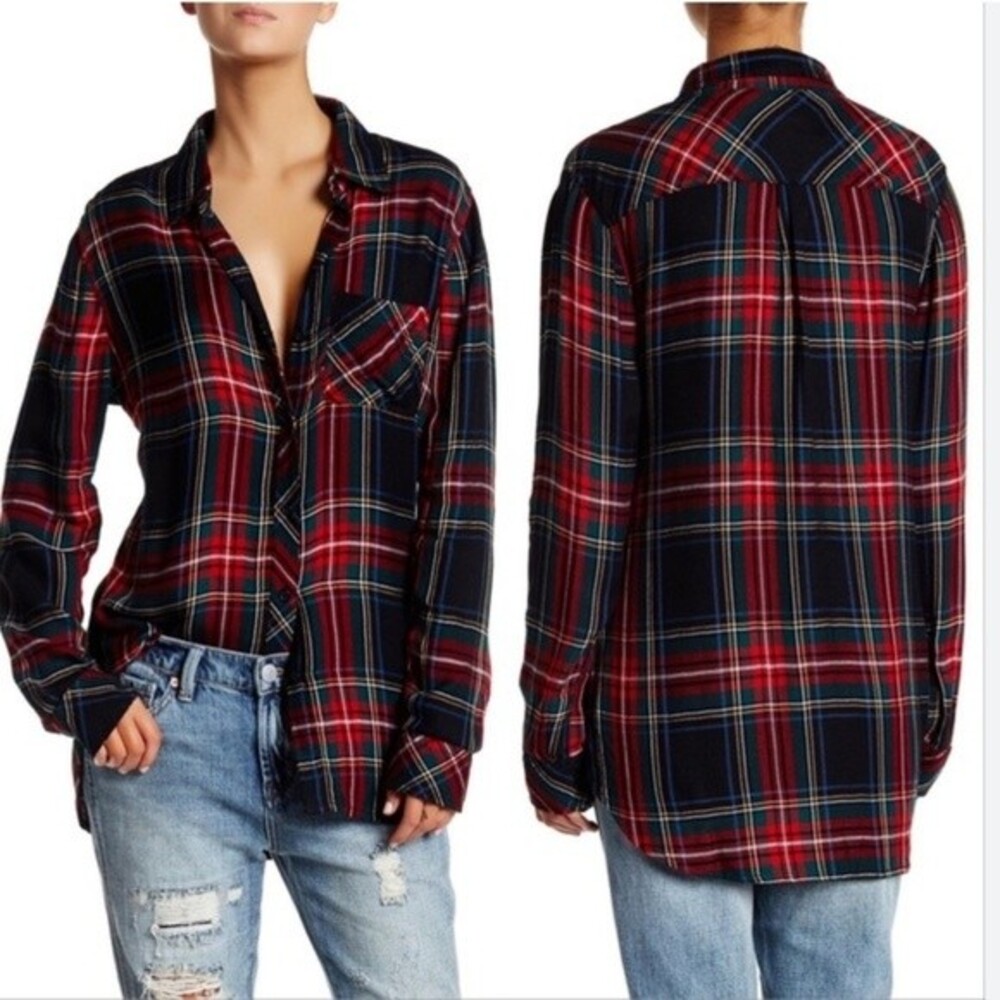 beachlunchlounge 100% rayon, red Charlie button down, split tail, soft M - Picture 5 of 8